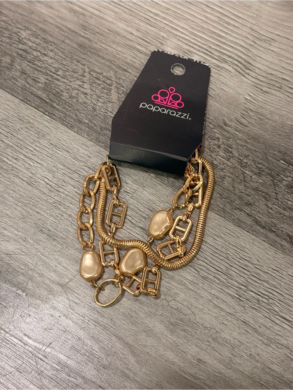 Paparazzi Gold Layered Chain Bracelet with Pearl Charms
